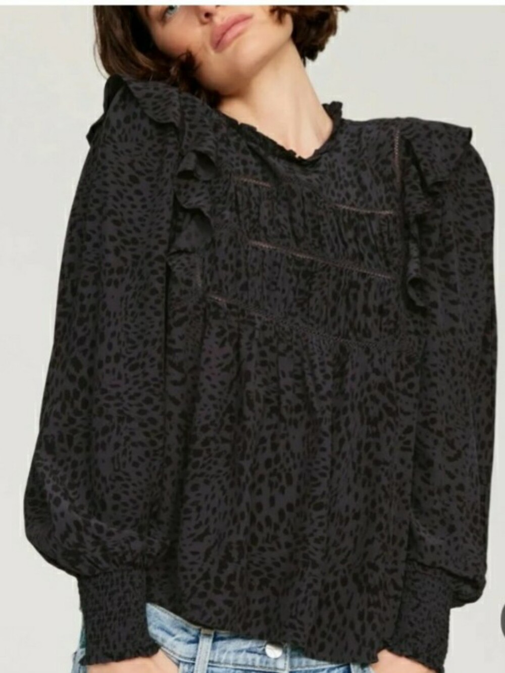 New $218 RAILS KADI spotted Slate Top Blouse M